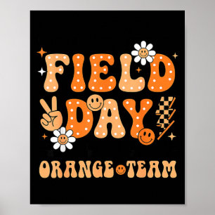 Póster Día de campo equipo naranja groovy cara sonriente 