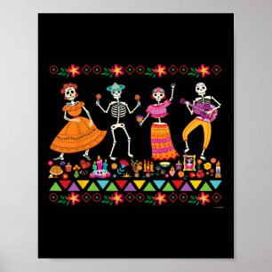Póster Día De Esqueletos Bailando Del Dia Mexicano Muerto