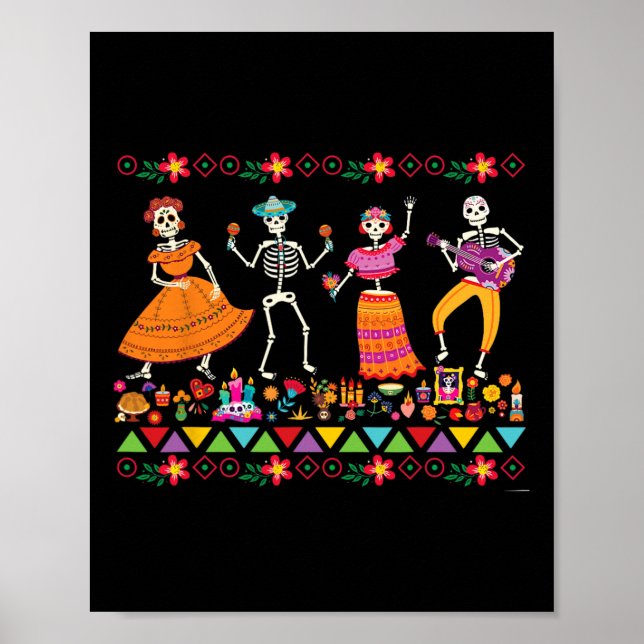 Póster Día De Esqueletos Bailando Del Dia Mexicano Muerto (Frente)