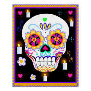 Póster Día De Festividad Mexicana Del Cráneo De Azúcar Mu