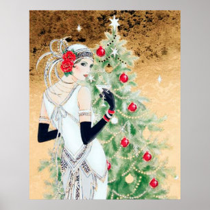 Póster Día de fiesta retro de la señora navidad del art