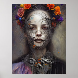 Póster Día de Halloween de la Diosa Muerta