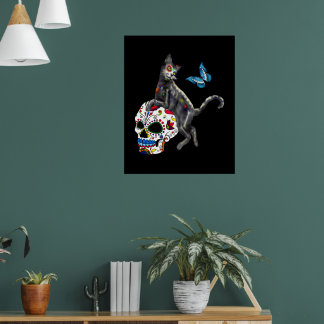 Póster Día De La Calavera De Azúcar De Gato Muerto Y Mari