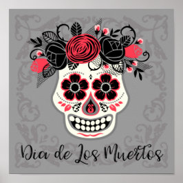 Póster Día de la Calavera del Azúcar Muerto con Rosas