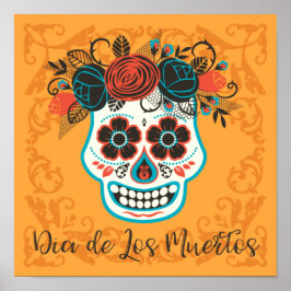 Póster Día de la Calavera del Azúcar Muerto con Rosas