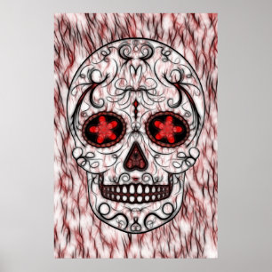 Póster Día de la Calavera del Azúcar Muerto - Fractal Roj