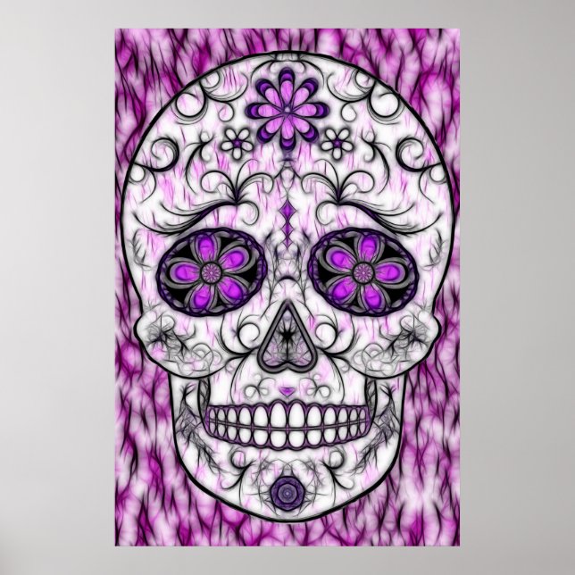 Póster Día de la Calavera del Azúcar Muerto - Pink & Purp (Frente)