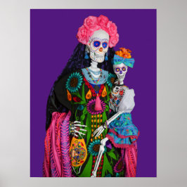 Póster Día de la Catrina y el Niño del Cráneo del Azúcar 
