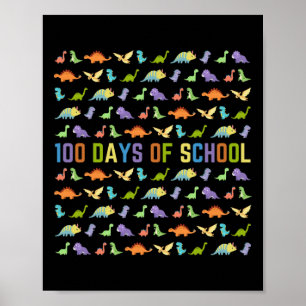 Póster Día De La Escuela - Dinosaurios - Fácil 100 Días D