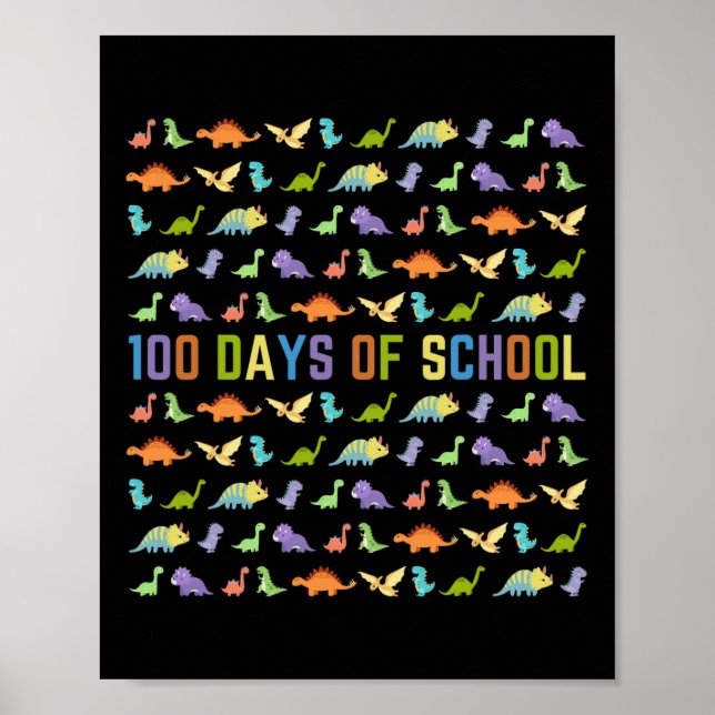 Póster Día De La Escuela - Dinosaurios - Fácil 100 Días D (Frente)