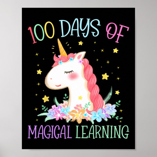 Póster Día De La Escuela Unicornio 100 Días Magical Learn (Frente)
