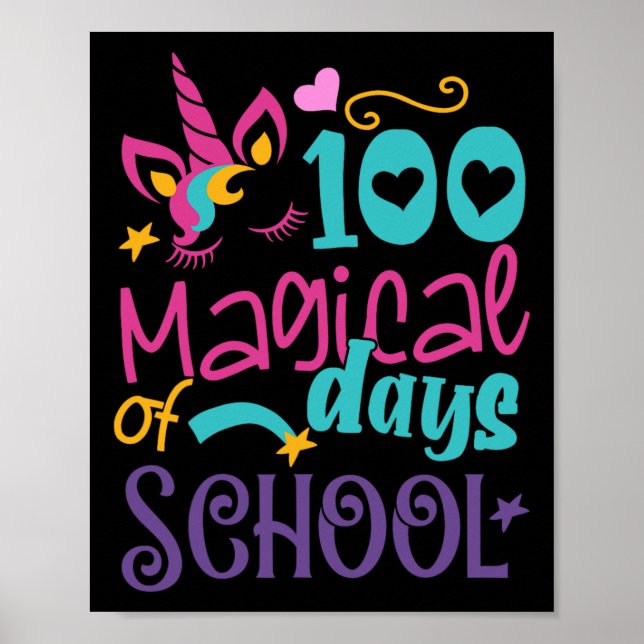 Póster Día De La Escuela Unicornio 100 Días Mágicos Profe (Frente)
