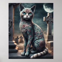 Póster Día de la Flora del gato muerto, Día de los Muerto