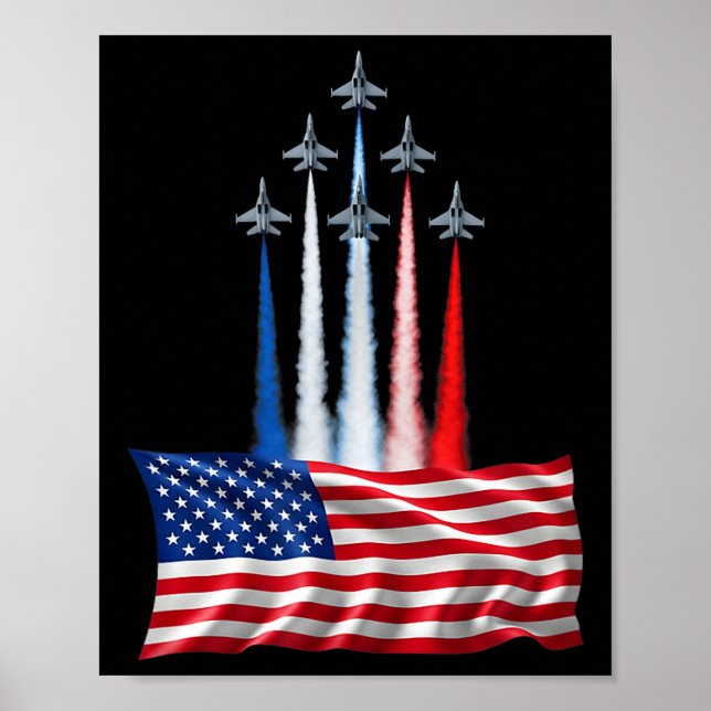 Póster Día de la Independencia aviones de combate bandera (Frente)