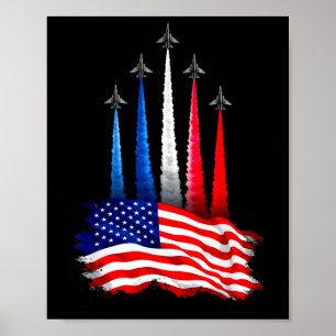 Póster Día de la Independencia Bandera Americana Aviones