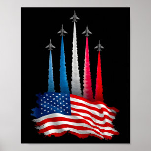 Póster Día de la Independencia Bandera Americana Aviones