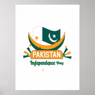 Póster Día de la Independencia de Pakistán con bandera de
