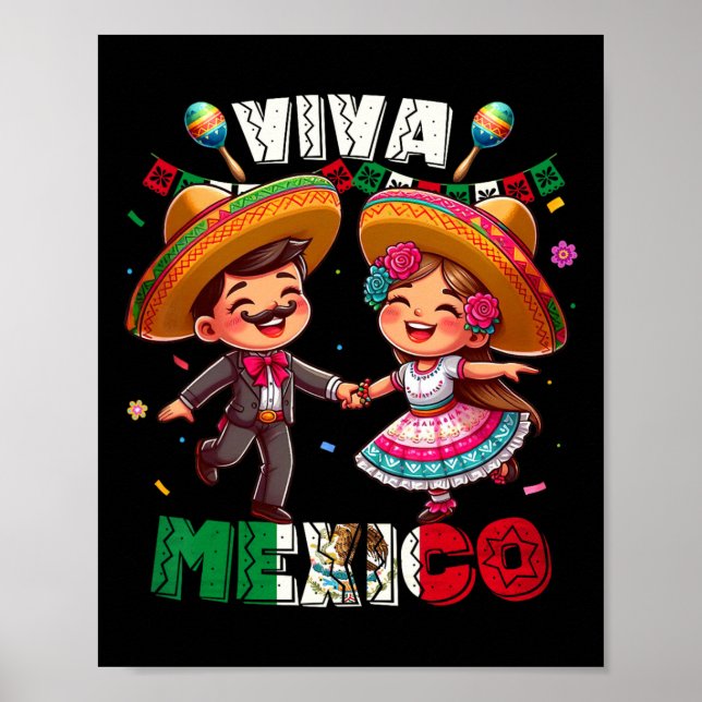 Póster Día De La Independencia Mexicana Viva A Los Niños  (Frente)