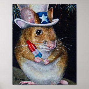 Póster Día de la Independencia Ratón No. 2 acuarela Art 8