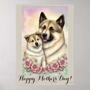 Póster Día de la Madre aburrido norteamericano Akita Dog 