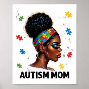 Póster Día de la Madre Autismo Negro Africano Mamá Afro A