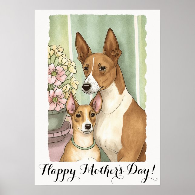 Póster Día de la Madre Cute Basenji Perro Mom (Frente)