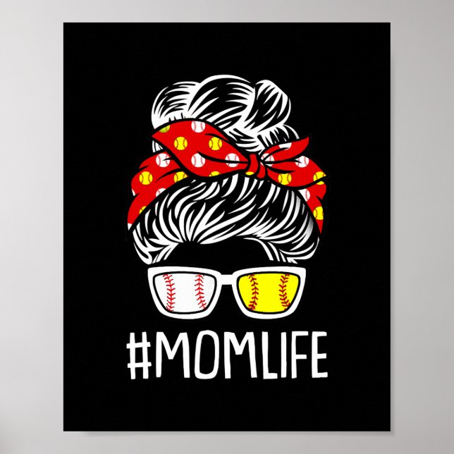 Póster Día de la Madre de Béisbol Womens Dy Mom Life (Frente)