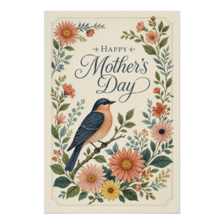 Póster Día de la Madre Jardín de Flores Silvestres Vintag