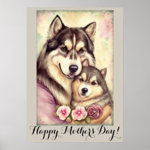 Póster Día de la Madre lindo Alaskan Malamute Perro Mamá