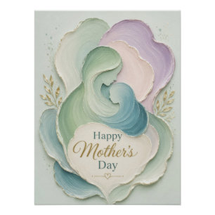 Póster Día de la Madre Silueta Madre Hijo Abrazo