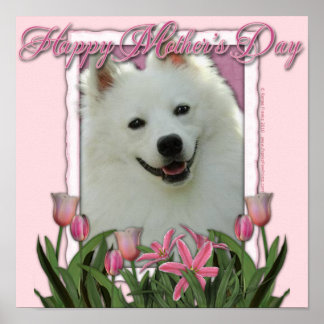 Póster Día de la Madre - Tulipanes rosados - Pastor alemá