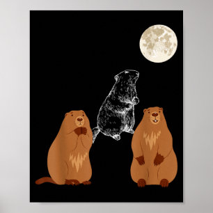 Póster Día de la Marmota Divertido Tres Marmota Luna Homb