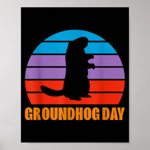 Póster Día de la Marmota Silueta de Marmota retr