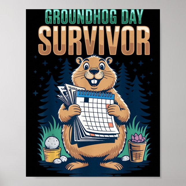 Póster Día de la Marmota Superviviente Calendario Diverti (Frente)