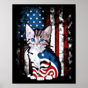 Póster Día De La Memoria Gato Gracioso Gatito 4 De Julio 