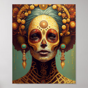 Póster Día De La Muerta Azúcar Crátera Mujer