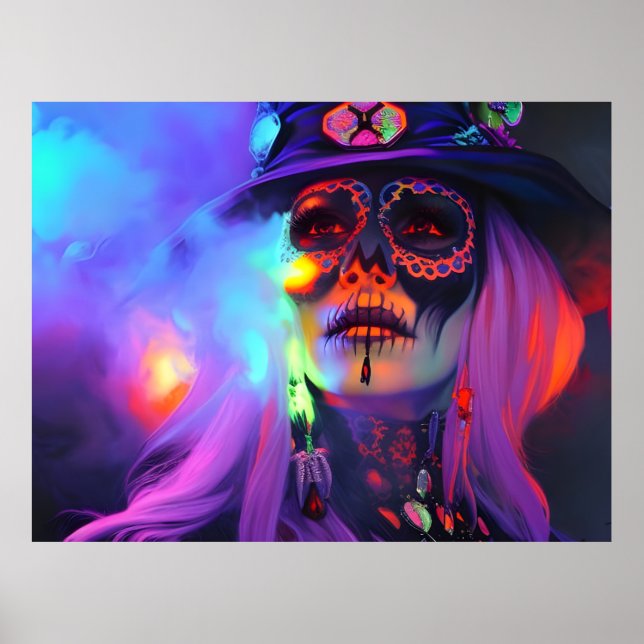 Póster Día de la Muerta Reina Voodoo de Nueva Orleans (Frente)