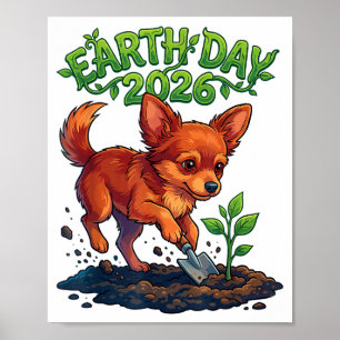 Póster Día de la Tierra 2026 Perrito Chihuahua Lindo Plan
