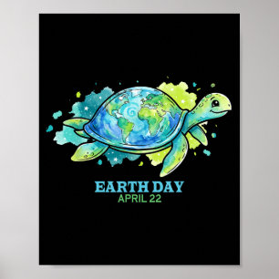 Póster Día de la Tierra acuarela tortuga marina globo cap