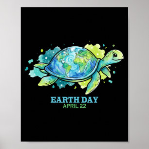 Póster Día de la Tierra acuarela tortuga marina globo cap