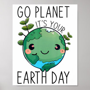 Póster Día de la Tierra Cuidada Go Planet Earth Day Para 