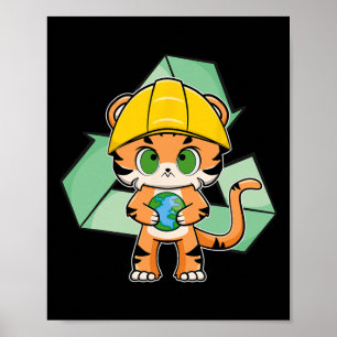 Póster Día de la Tierra del Gato del Anime del Tigre