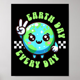 Póster Día de la Tierra Kawaii todos los días niños plane