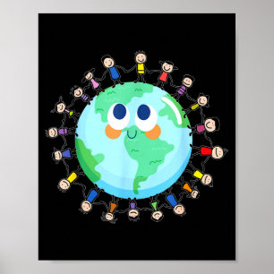 Póster Día de la Tierra Niños Felices en Todo el Mundo -
