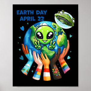 Póster Día De La Tierra Niños Mujeres Y Hombres Felices E