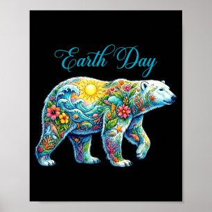 Póster Día de la Tierra oso polar planeta aniversario
