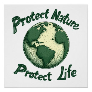 Póster Día de la Tierra Retro - Proteger la Naturaleza, P