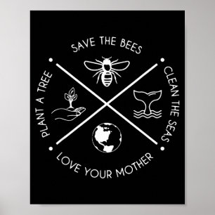 Póster Día de la Tierra Salva las Abejas Planta Más Árbol