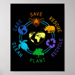 Póster Día de la Tierra Salvar Rescatar Reciclar Planta L