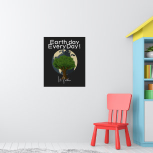 Póster día de la tierra todos los días, hazte verde, cien